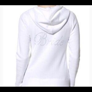 White rhinestone bride sweatshirt hoodie XS